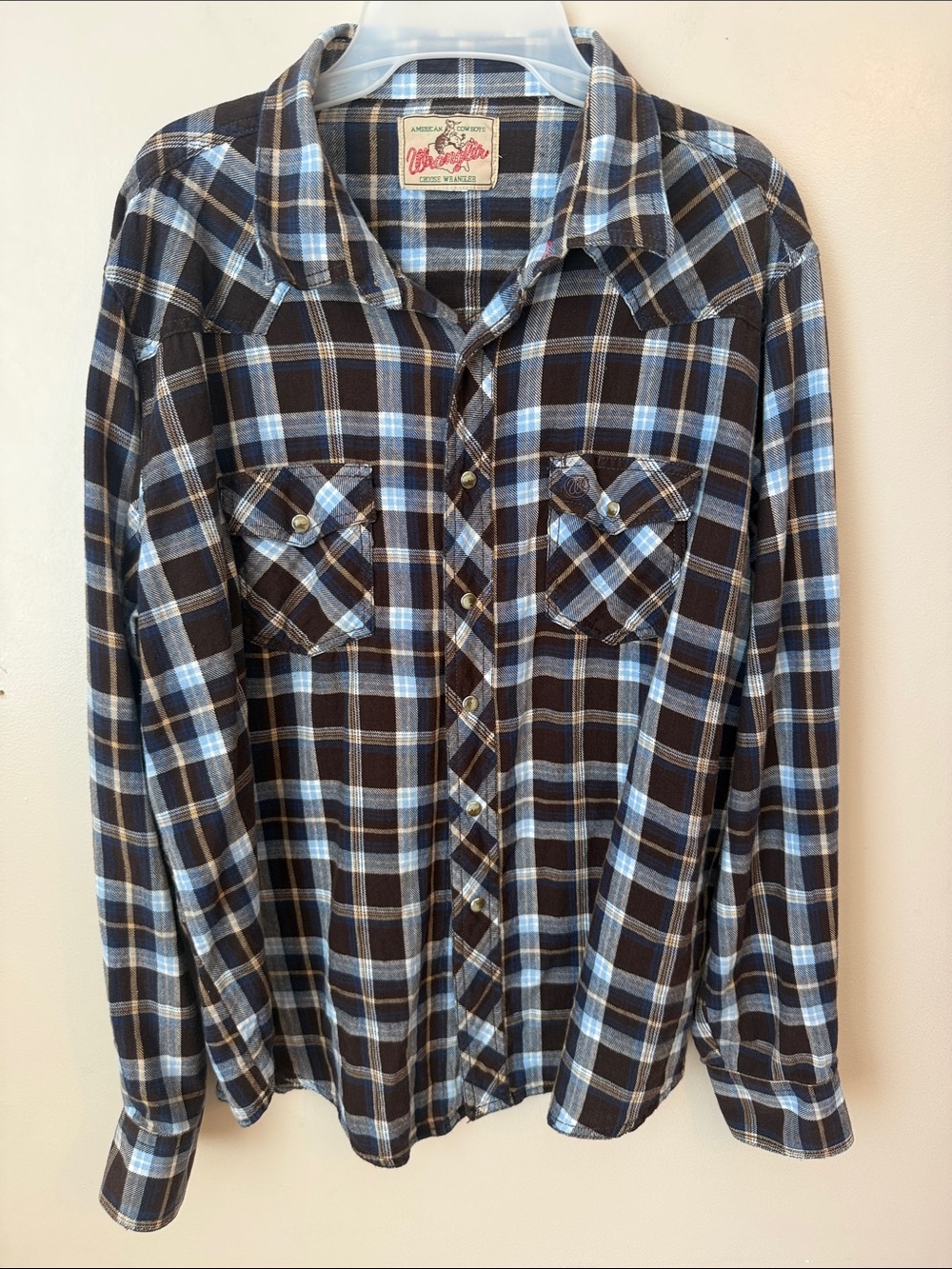 Vintage Wrangler Men’s Western Pearl Snap‎ Long Sleeve Plaid Button Down Flannel